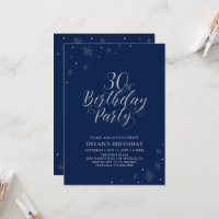 Silver & Navy Blue Modern Chic 30th Birthday Party