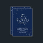 Silver & Navy Blue Modern Chic 70th Birthday Party Invitation<br><div class="desc">Let's celebrate your special day with this stylish silver party invitation. This design features chic silver typography "70th Birthday Party" with sparkle graphics. The background colour is set to black, but feel free to change to match it to your party theme. More birthday invitations and party supplies are available at...</div>
