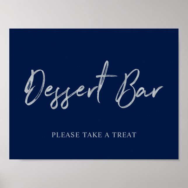 Silver Navy Blue Modern Lettering Dessert Bar Sign (Front)