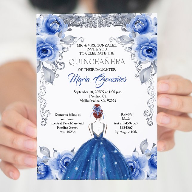Silver Navy Blue Quinceanera Invitation (Creator Uploaded)