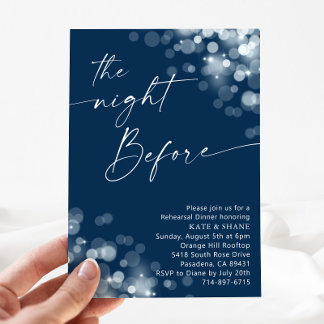 Silver & Navy Blue Rehearsal Dinner Invitation