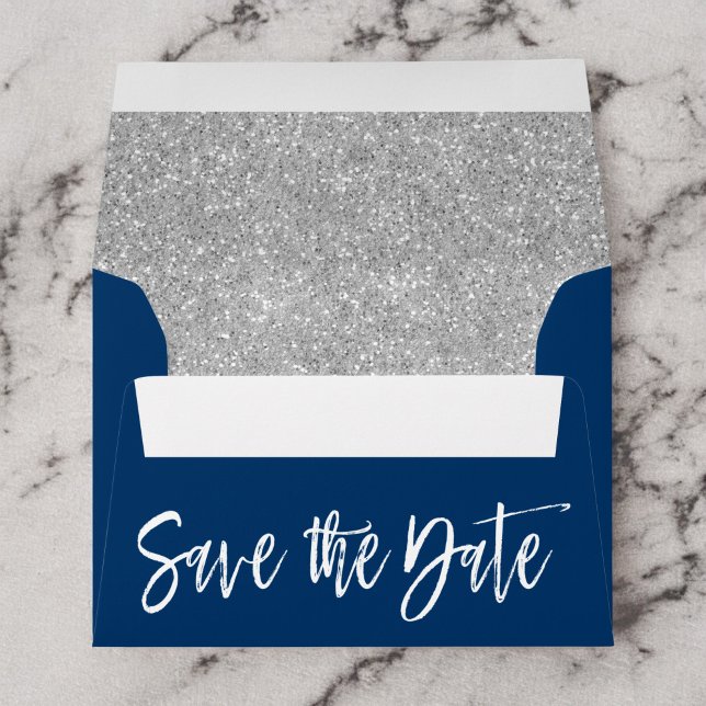 Silver & Navy Blue Save the Date Envelope (Creator Uploaded)