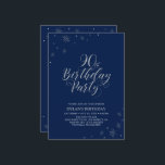 Silver & Navy Blue Sparkle 90th Birthday Party Invitation<br><div class="desc">Let's celebrate your special day with this stylish silver party invitation. This design features chic silver typography "90th Birthday Party" with sparkle graphics. The background colour is set to navy blue, but feel free to change to match it to your party theme. More birthday invitations and party supplies are available...</div>