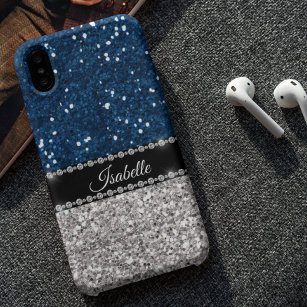 Silver Navy BLue Sparkle Glam Bling Personalised Case-Mate Samsung Galaxy S8 Case
