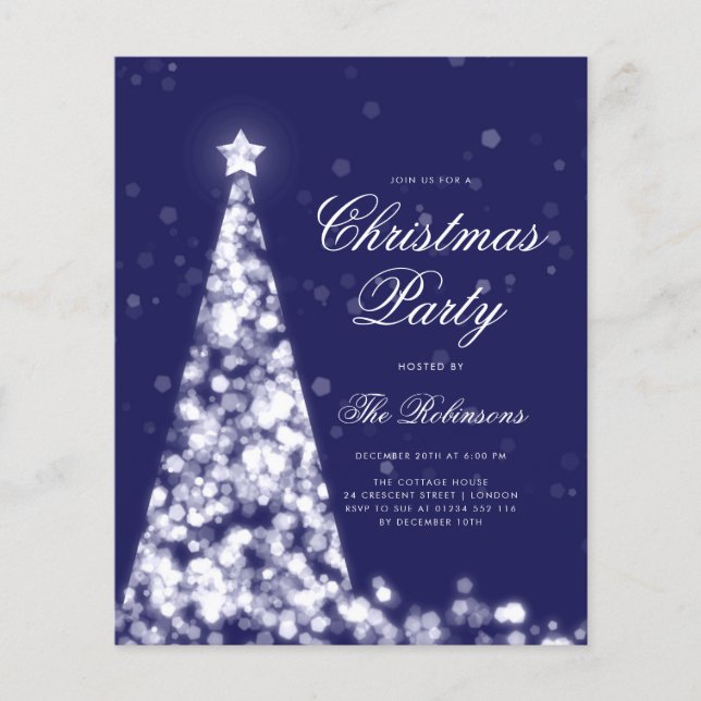 Silver Navy Christmas Tree Invite Program Menu (Front)