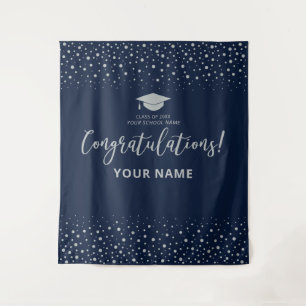 Silver & Navy Confetti Congratulation Graduation Tapestry