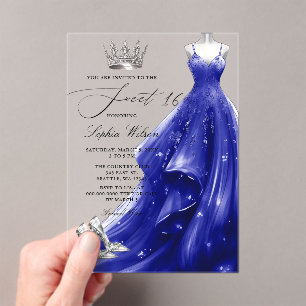 Silver Navy Dress Princess Sweet 16 Acrylic Invitations