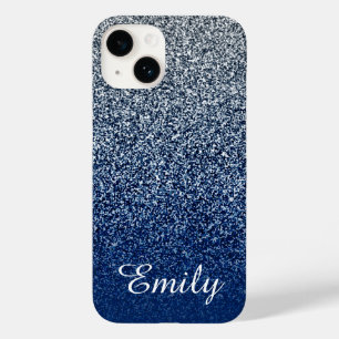 Silver Navy Glitter Ombre Personalised Case-Mate iPhone 14 Case
