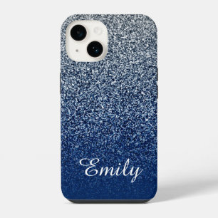 Silver Navy Glitter Ombre Personalised iPhone 14 Case