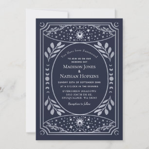 Silver & Navy Gothic Vintage Tarot Wedding QR Invitation