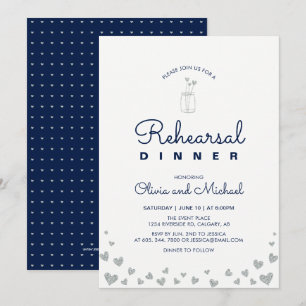 Silver & Navy   Hearts Rehearsal Dinner Invitation