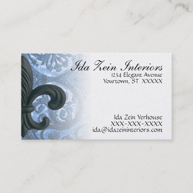 "silver/navy" iron fleur de lis Custom Business Ca Business Card (Front)