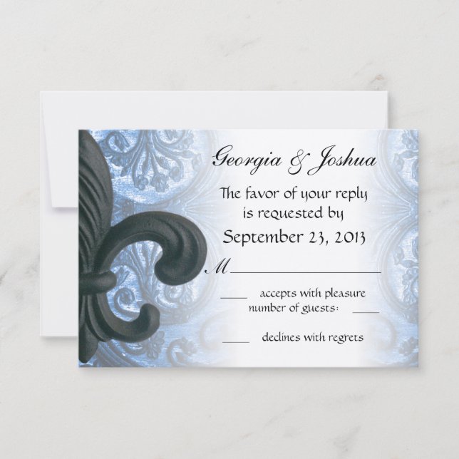 Silver/Navy "iron fleur de lis" RSVP INVITATION (Front)