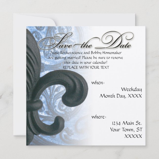 silver/navy "iron fleur de lis" Save The Date (Front)