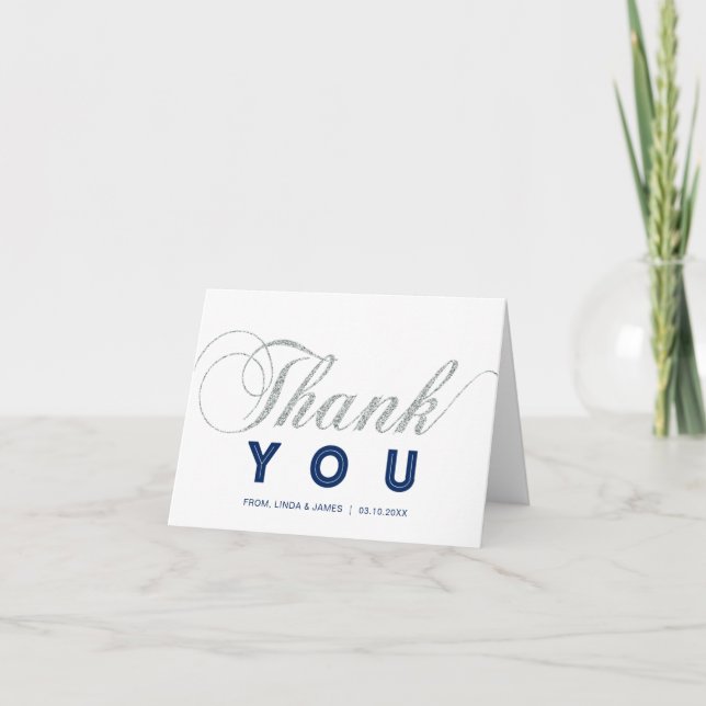 Silver & Navy | Modern Chic Party Thank You Note (Front)