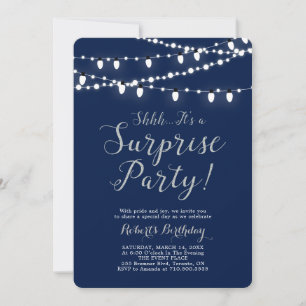 Silver & Navy Modern Surprise Birthday Party Invitation