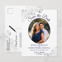 Silver & Navy on White Wedding Save the Date Photo