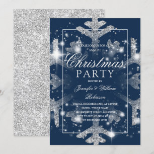 Silver Navy Snowflake Xmas Holiday Party Invitation