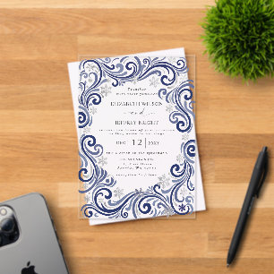 Silver Navy Snowflakes Winter Wedding Acrylic Invitations