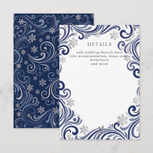 Silver Navy Snowflakes Winter Wedding Details Enclosure Card
