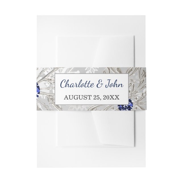 silver navy snowflakes winter Wedding Invitation Belly Band (Front Example)