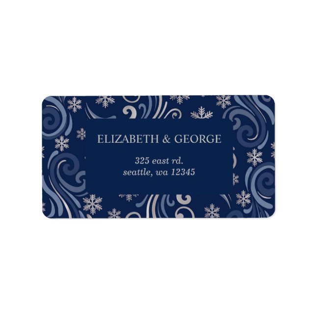 Silver Navy Snowflakes Winter Wedding Label (Front)