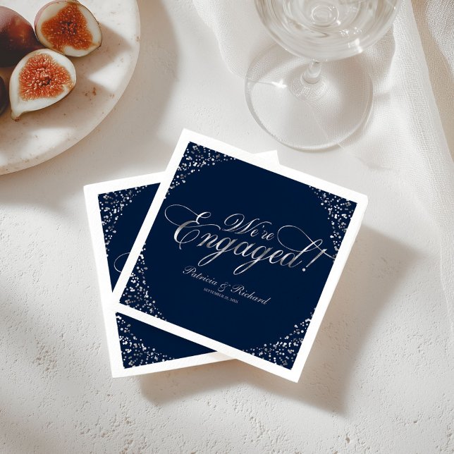 Silver Navy We're Engaged Engagement Party Napkin (Creator Uploaded)