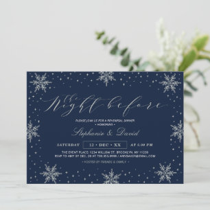 Silver & Navy Winter Snow Rehearsal Dinner Party Invitation