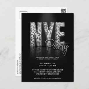 Silver New Years Eve Disco Party Invitation Postcard