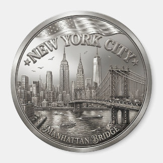 Silver New York City Skyline Souvenir Magnet