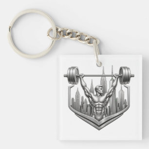 Silver NYC Bodybuilder Logo - Metallic New York Ci Key Ring