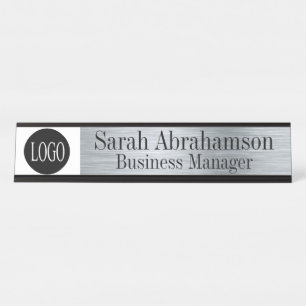 Silver Office Desk Sign Long 10" Name Plate