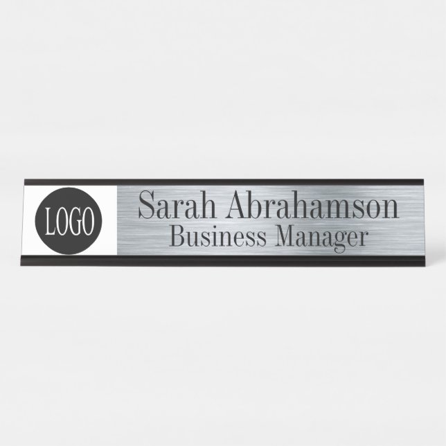 Silver Office Desk Sign Long 10" Name Plate (Front)