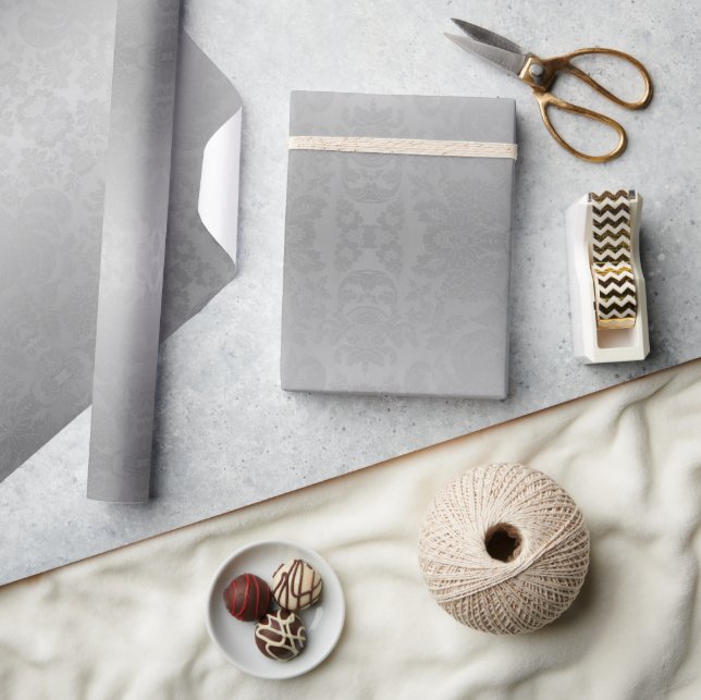 Silver Ombre Damask Christmas Wrapping Paper (Crafts)