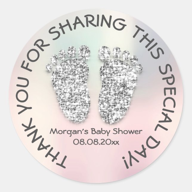 Silver Ombre Glitter Feet Baby Shower Favour Thank Classic Round Sticker (Front)