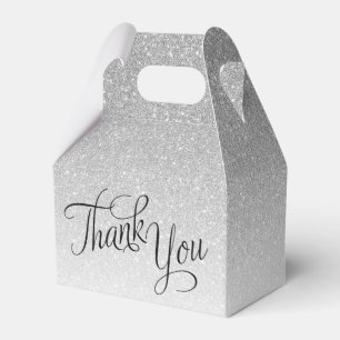 Silver Ombre Glitter Script Thank You Favour Box