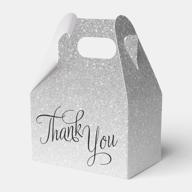 Silver Ombre Glitter Script Thank You Favour Box (Front Side)
