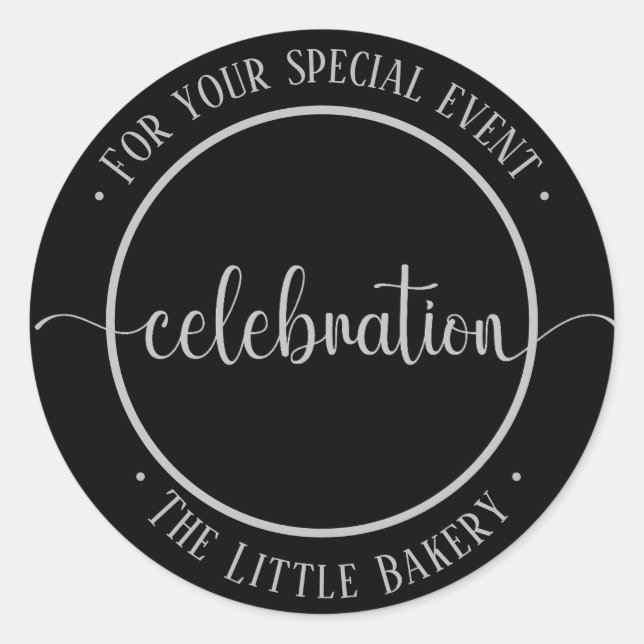 Silver on black Celebration Your special event  Classic Round Sticker (Front)