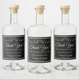 Silver on Black Wedding Liquor Bottle Thank You Label