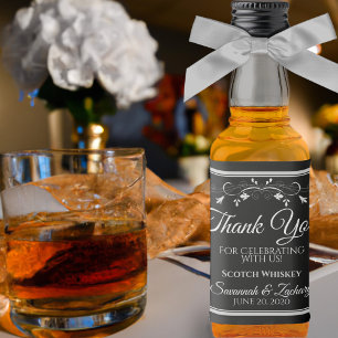 Silver on Black Wedding Mini Bottle Thank You Liquor Bottle Label
