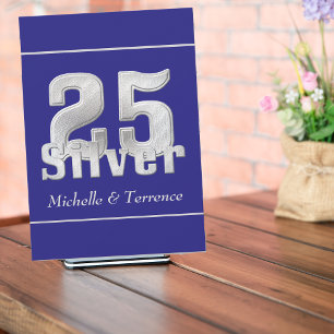 Silver on Blue 25th Wedding Anniversary Party Invitation