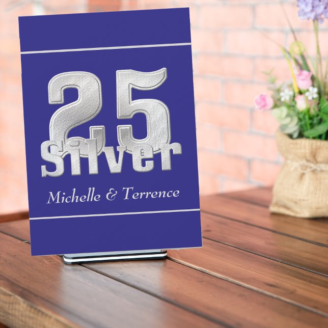 Silver on Blue 25th Wedding Anniversary Party Invitation (Creator Uploaded)