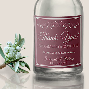 Silver on Burgundy Wedding Thank You Liquor Bottle Label