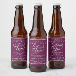 Silver on Cassis Wedding Beer Bottle Thank You Label