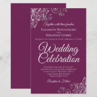 Silver on Magenta BUDGET Wedding Invite Large