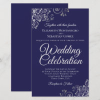 Silver on Navy Blue BUDGET Wedding Invite Large