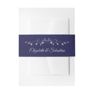 Silver on Navy Blue Elegant Wedding Invitation Belly Band
