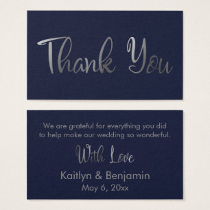 Silver on Navy Wedding Thank You Favour Tag Card