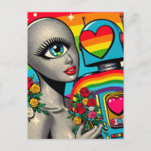 Silver One Eyed Alien in Love With a Robot
