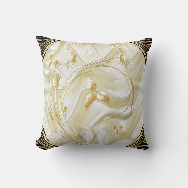 Silver or Gold Abstract flowers on - Silk & Art Cushion (Front)
